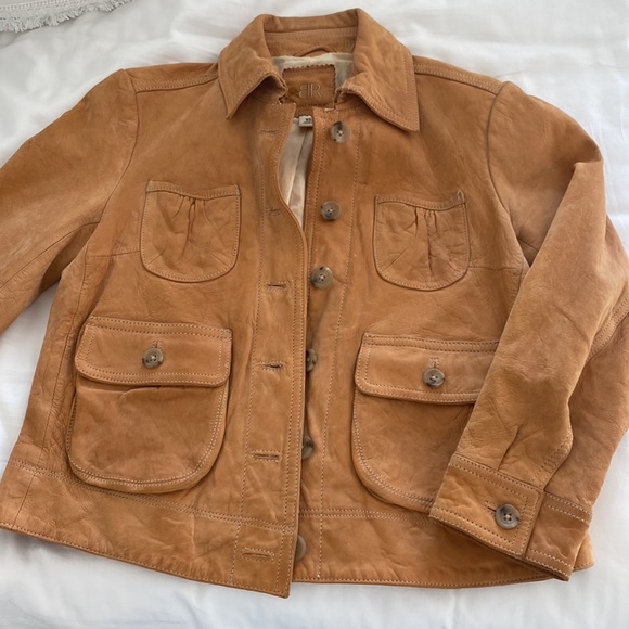 Banana republic Cropped camel leather jacket with 3/4 sleeve - Picture 4 of 6